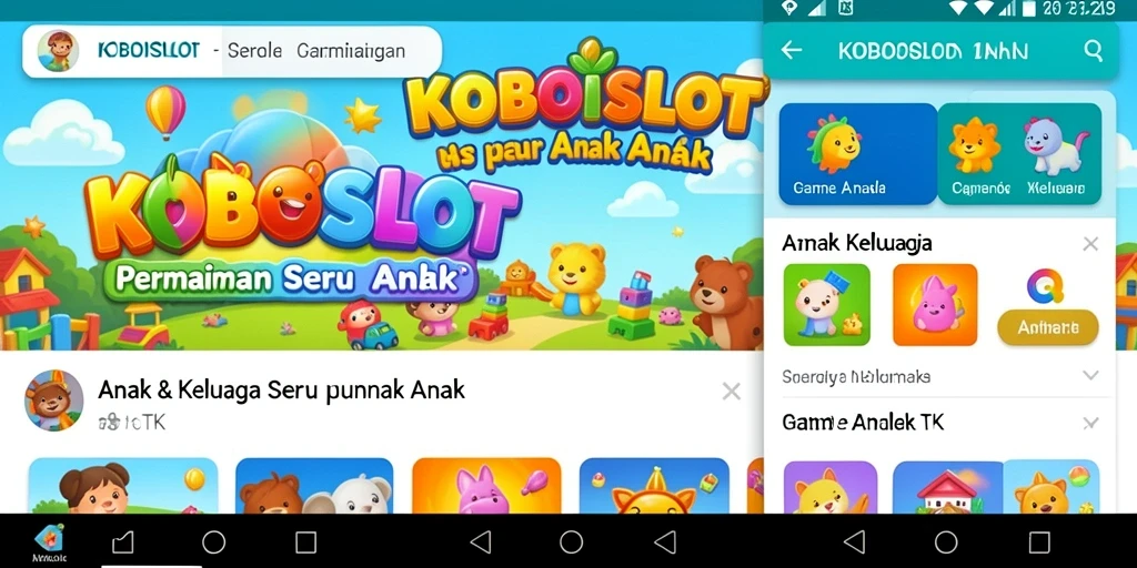Antarmuka menarik dari aplikasi KOBOISLOT untuk permainan anak.
