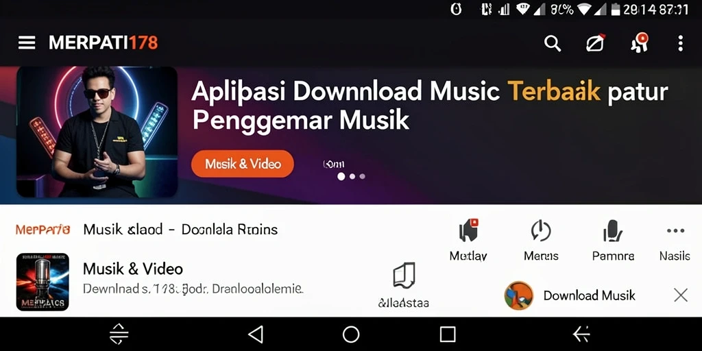 Tampilan antarmuka aplikasi MERPATI178 untuk Download Musik.